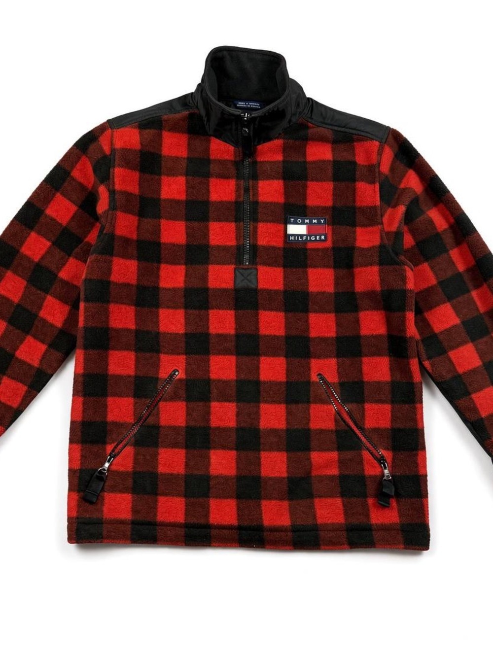 Tommy Hilfiger Red & Black Buffalo Plaid Quarter-Zip Fleece Pullover